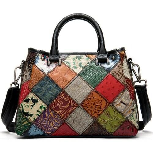 Retro women totes/handbags genuine leather patchwork design shoulder bags for womens leather bags designer ladies handbags