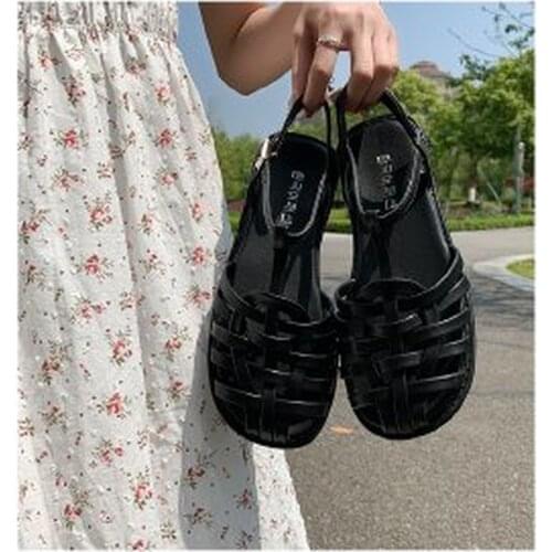 2021 New Gladiator Sandals Women Leather Woven Roman Flats Cover Toe Buckle Strap Summer Beach Ladies Casual Shoes vc410