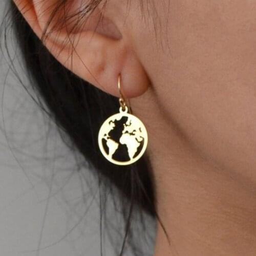Korean Earrings Couple Earrings Brincos Dangle Earrings World Map Simple Lady Gold Cute Drop Earrings For Women Wholesale