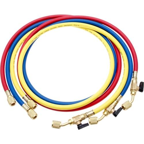 3Pcs 60" R134A AC Charging Hose Ball Valves 800 PSI 1/4" SAE For R410A R12 R22 R502 Air-Conditioning Refrigerant Charge Hose