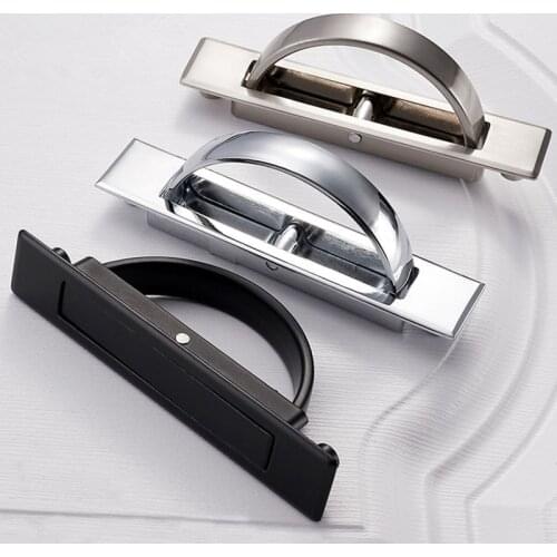 Tatami Hidden Door Handles Zinc Alloy Recessed Flush Pull Cover Floor Cabinet Handle Bright Chrome Dark Furniture Hardware