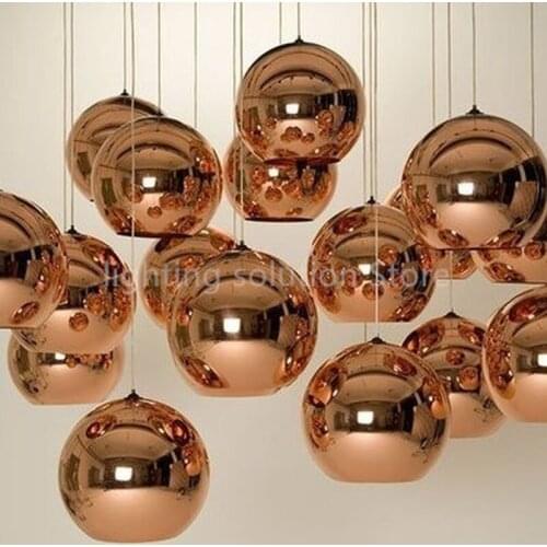 Modern LED Chrome Gold Copper Glass Globe Round Ball Pendant Lights Hanging Lighting for Dining Room Hanglamp Lamp