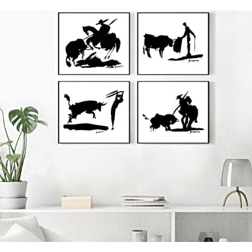 Modern Picasso Minimalist Canvas Art Prints And Poster Black White Spanish Bullfighter Painting Wall Pictures Living Room Decor