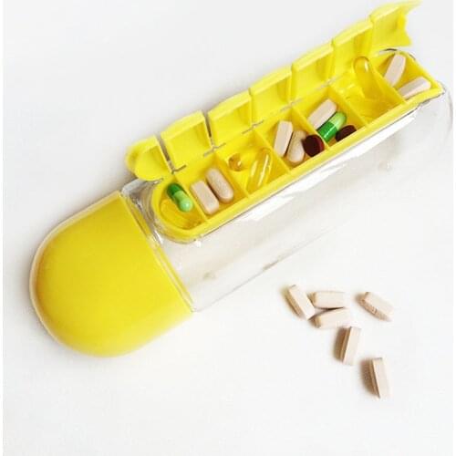 600ml Sports Plastic Water Bottle Combine Daily Pill Boxes Organizer Drinking Bottles Leak-Proof Bottle Tumbler Outdoor