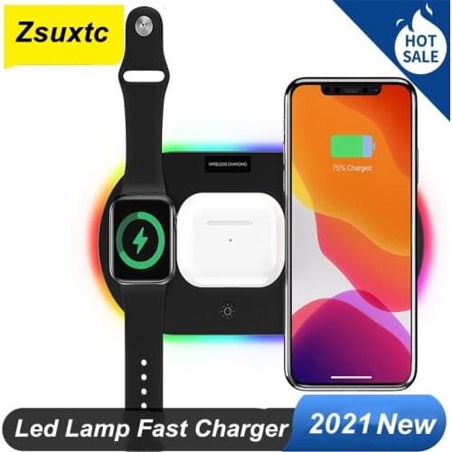 15W Led Lamp Fast Charger For Iphone 12 11 X XR Apple iWatch 6 5 4 Airpods Pro Wireless Charger Charging Stand For Samsung