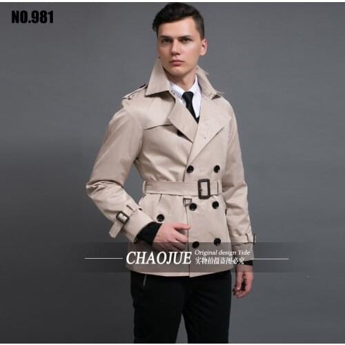 Hot New Mens Trench Coat Men Fashion Korean Short Jackets Spring Autumn Brand Casual Long Sleeve Double Button Outerwear Coats