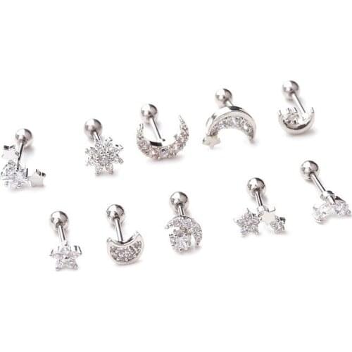 Tiny Cubic Zirconia Stainless Steel Barbell Tragus Cartilage Piercing Jewelry