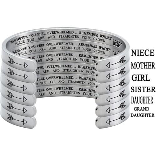 Inspirational Text Bracelet Stainless Steel C-shaped Womens Adjustable Bangle Jewelry Charm Gift for Relatives and Friends
