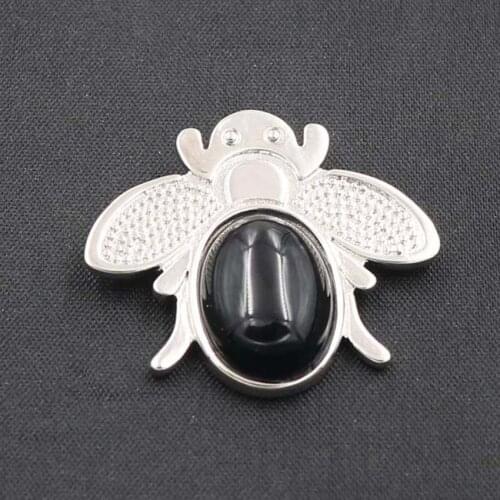 YJXP Popular Silver Plated Black Agates Honeybee Shape Pendant Animal Jewelry