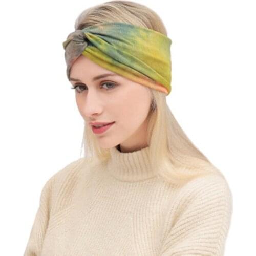 Women Tie Dye Colored Wide Knotted Twist Hair Accessories Head-Wrap Banadas Vintage Girls Soft Casual Headband повязка на голову