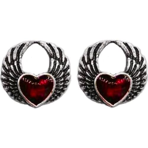 Retro Red Heart Wing Stud Earrings Gothic Red Blood Heart Earrings for Women