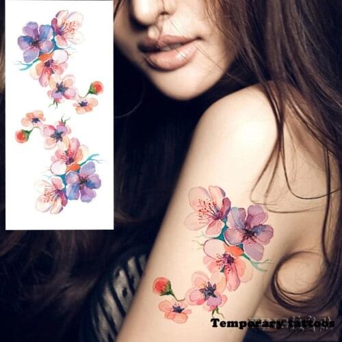 1piece Body art flash henna tattoo fake temporary tattoos stickers rose peony flowers arm shoulder tattoo waterproof women