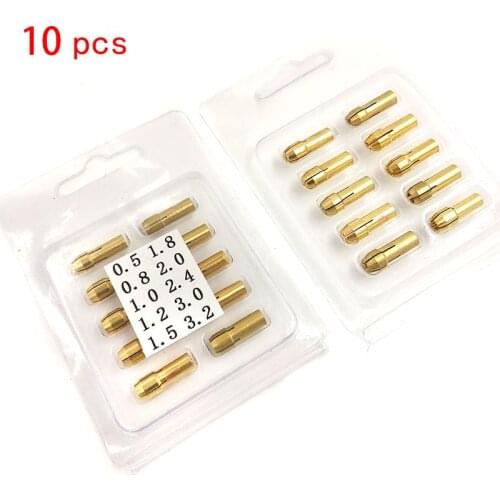 10 Pieces Brass Dremel Collet Mini Drill Chucks Including 0.5/0.8/1.0/1.6/1.8/2.0/2.2/2.4/3.0/3.2mm