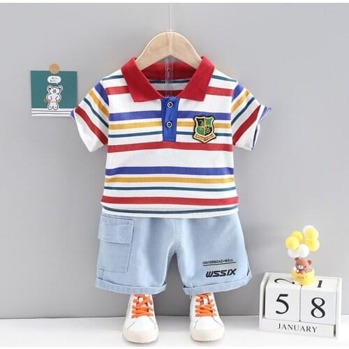 Boys Clothes Sets 2021 Summer Kid Stripe T-Shirt+Shorts 2pc Baby Toddler Outfit Sport For 1-4 Years Costume Children Clothing