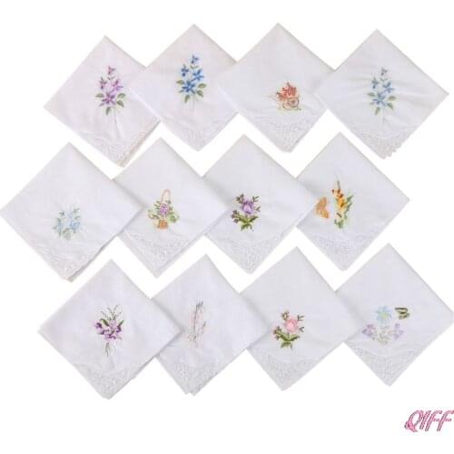 3Pcs/Set Women Basic White Square Handkerchief Floral Embroidered Pocket Hanky Butterfly Lace Cotton Baby Bibs Portable Towel