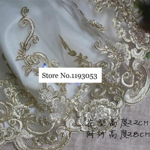 3Yard/Lot Light Gold Fashion Gauze Embroidery Lace Trim Decoration DIY Wedding Dress Veil Fabric Womens Clothes Accessories