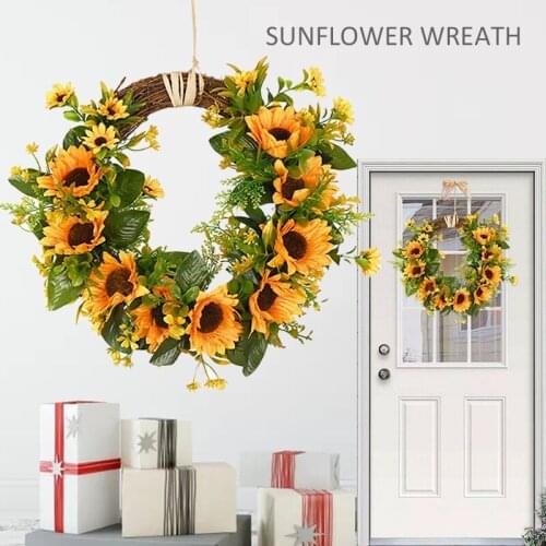 32-35cm Artificial Flowers Fake Silk Sunflower Garland Door Hanging Wreath Wedding Party Home Decorations