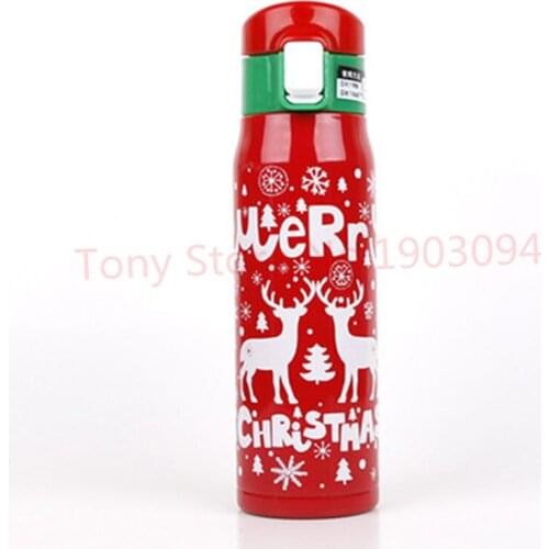 50pcs Christmas Vacuum Cup Stainless Steel Bouncing Button Water Bottle Cute Cartoon Christmas Design Insulation Cup