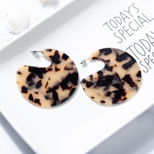 Acetate French design Geometric Print Large Size Drop Dangle Round 6cm Tortoise Shell Luxury Acrylic earrings