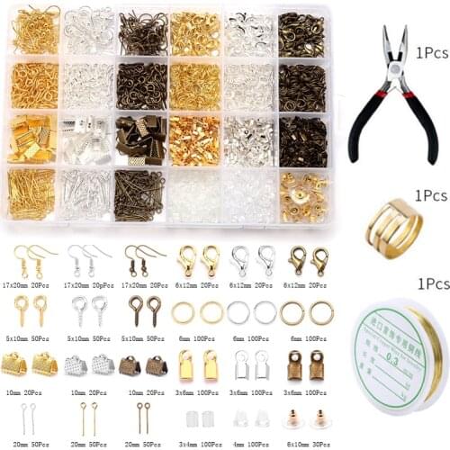 Alloy Accessories Jewelry Findings Set Open Jump Rings Earring Hook Lobster Clasps Sheep Eye Beads Kit Jewelry Making Supplies