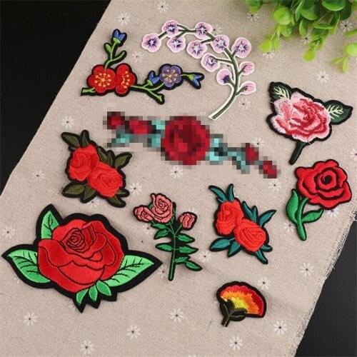10Pcs Red Flower Applique Clothing Embroidery Patch Fabric Sticker Iron On Patch Craft Sewing Repair Embroidered BJ0401