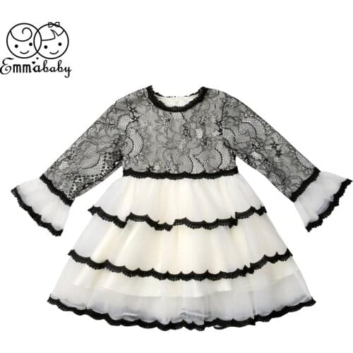 2019 Newborn Baby Kids Girl Princess Ball Gown Dress Sweet Girls Party Wedding Long Sleeve Lace Tulle Dresses Outfit Clothes