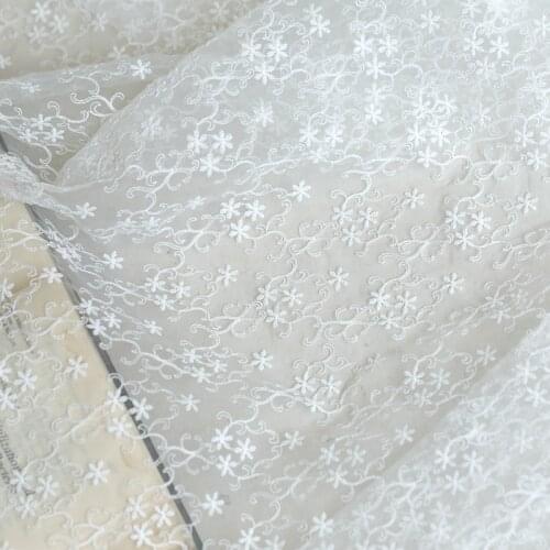 Organza Embroidery Fabric White Embroidered Wedding Dress Cheongsam Clothing Fabric Diy Handmade Cloth Background Cloth