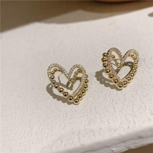 Besimpol Korean Style 925 Silver Needle Heart Earrings Sweet Girls Simple Stud Earrings For Women Gentle Fashion Party Jewelry