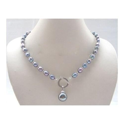 FREE shipping>Beautiful 20" 9-11mm black baroque freshwater pearl necklace