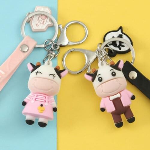 Cute Cow Doll Keychain Lovely Cartoon Dairy Lovers Car Key Chain Girl Bag Pendant Accessories Keyring Lovers Holiday Gifts