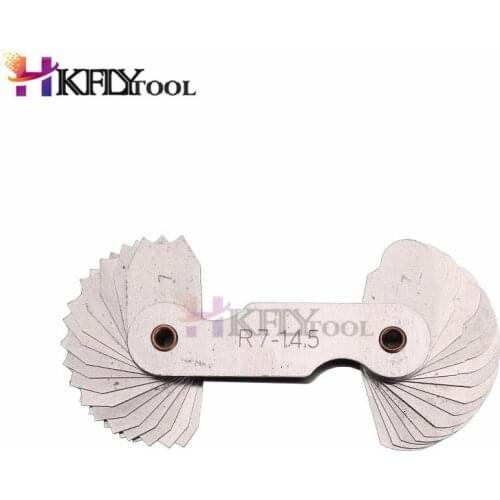 Hot Sale Metal 2 Ends 32 Plates R7-14.5mm Radius Gauge 8x2cm Silver Tone Measuring Tools High Quality