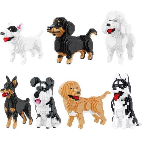 Pet nanobrick animal puppy micro diamond block Chow Chow Dobermann Golden Retriever Bull Terrier Dachshund dog build brick toy