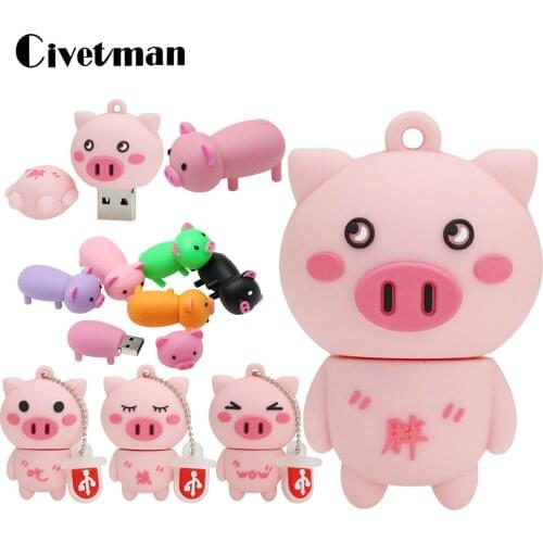 Animal Pig USB Flash Drive 16 8 256 gb Pendrive 32GB 64GB 4GB Pen drive Memory Stick USB2.0 Real Capacity usb Personalized gift