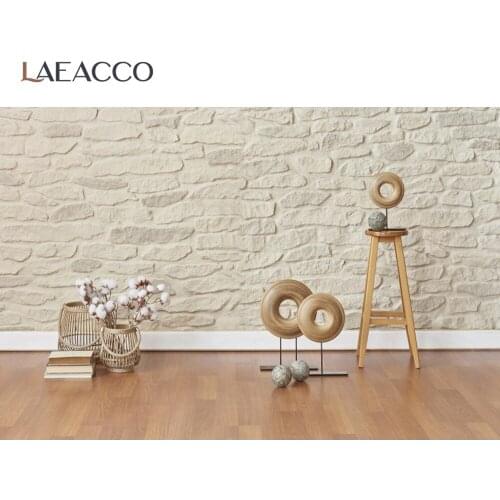Laeacco Indoor Wooden Textured Floor Solid Color Backgrounds Brick Wall Ornaments Baby Customized Portrait Photography Backdrops