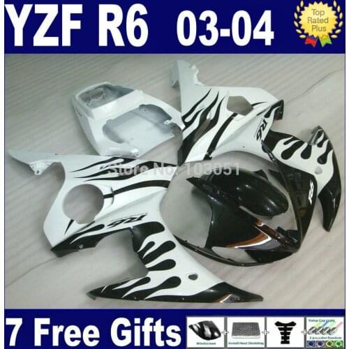 Customize Road fairing kits For Yamaha R6s black flame white 03 04 05 plastics YZF R6 2003 2004 2005 aftermarket Fairings par