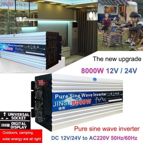 Pure Sine Wave Inverter 12V/24V 48V 220V 8000W Voltage Transformer Solar Power Inverter DC 12V to AC 220V Converter LED Display