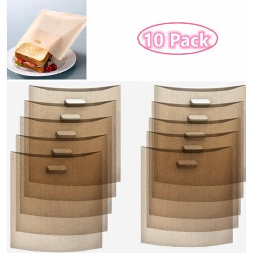 10 pcs/set Reusable Toaster Bag Non Stick Bread Bag Sandwich Bags Fiberglass Toast Microwave Heating Pastry Tools