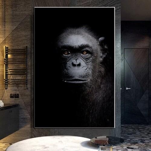 Black White Monkey Canvas Print Painting Modern Animal Art Gorilla Poster Wall Picture For Living Room Home Decoration Cuadros