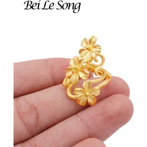 Ring for women 24K gold color flowers rings jewellery wedding resizable ring rings for African Dubai French women girls gifts