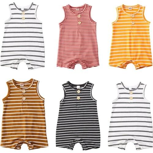 Summer 2019 Baby Girls Boys Striped Cotton Bodysuits Newborn Kids Sleeveless Loose Soft Jumpsuits Casual Toddler Body Clothing