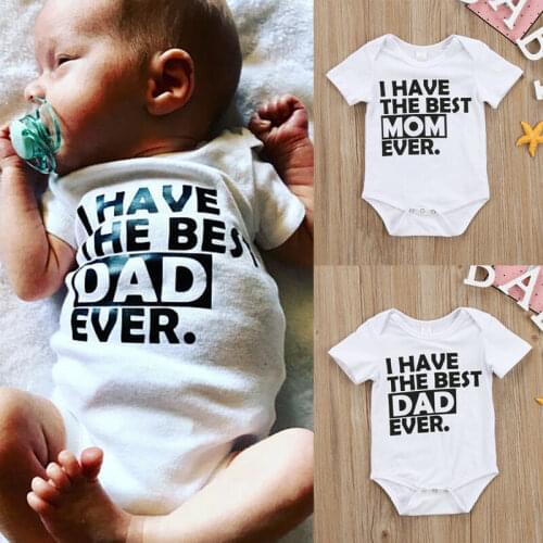 0-18M Baby Girls Best Dad & Mom Romper Boy Short Sleeve Cotton One-pieces Outfits Newborn Clothes