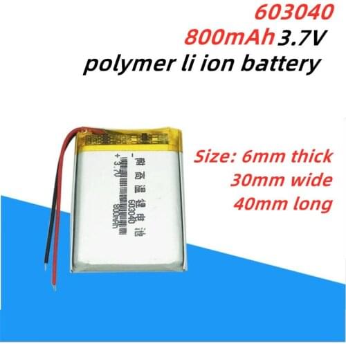 3.7V 800mAh for thermistor Lithium Polymer Li-Po Battery 603040 For Camera E-book PDA MID ipod Bluetooth device DVD