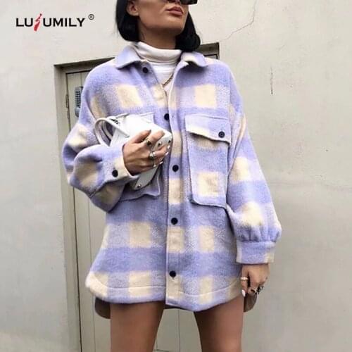 Lusumily Fashion Thick Plaid Spring JacketWomen Big Plaid Thick Woolen Shirt Jacket Women Shirt Coat Winter Jackets Casual Top