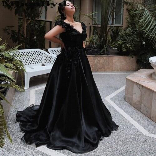 Mbcullyd Black A-line Prom Dresses For Women 2020 Customize Long Sexy V-neck Organza Evening Dress With Flowers Vestido De Festa