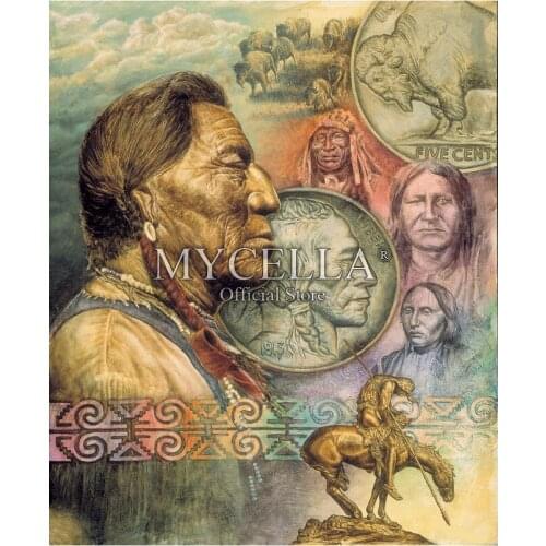 Native American Full 5D DIY Diamond Painting Five Cent Piece Diamond Embroidery Cross Stitch Rhinestone Mosaic Christmas Gifts