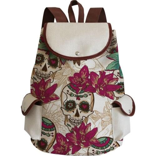 Undead Floral Skull Print Handbag Halloween Retro School Backpack Shopping Backpack Eco Reusable Book Bag Fashion Outdoors Packs