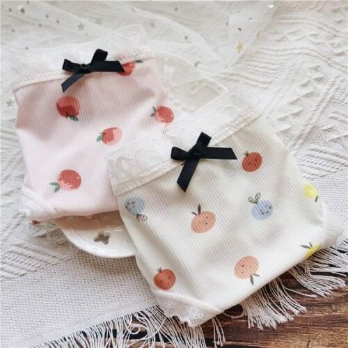 Fruit Candy Girl‘s Underwear Sweetheart Cute Ice Silk Print Coastlace Edge Bow Comfortable Small Fresh Low Waist Sweet Seamless