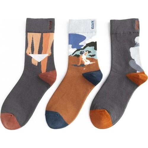 Unisex Crew Socks Cotton Mid Length Cute Socks Gift Casual Streetwear Creative Cartoon Oil Painting Socks Men Funny Socks Women
