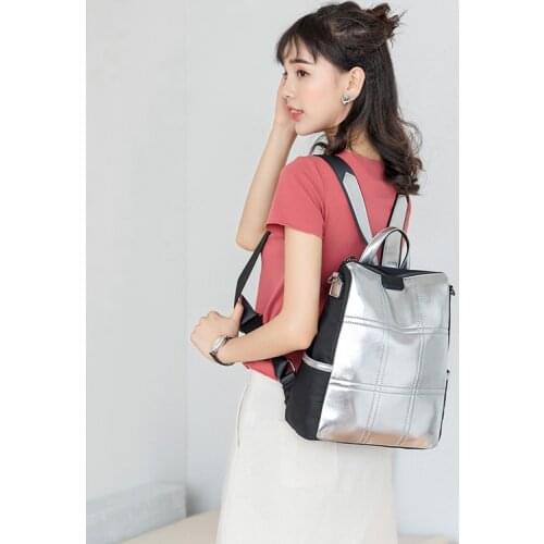 2021 new womens bag womens fashion casual silver reflective personality PU dual-purpose shoulder bag backpack mini backpack