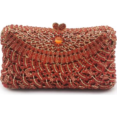 New Red Gold Rhinestone Clutch Bags High Quality Metal Clutches Bags For Women Evening Bag Purses Handbags For Wedding Party